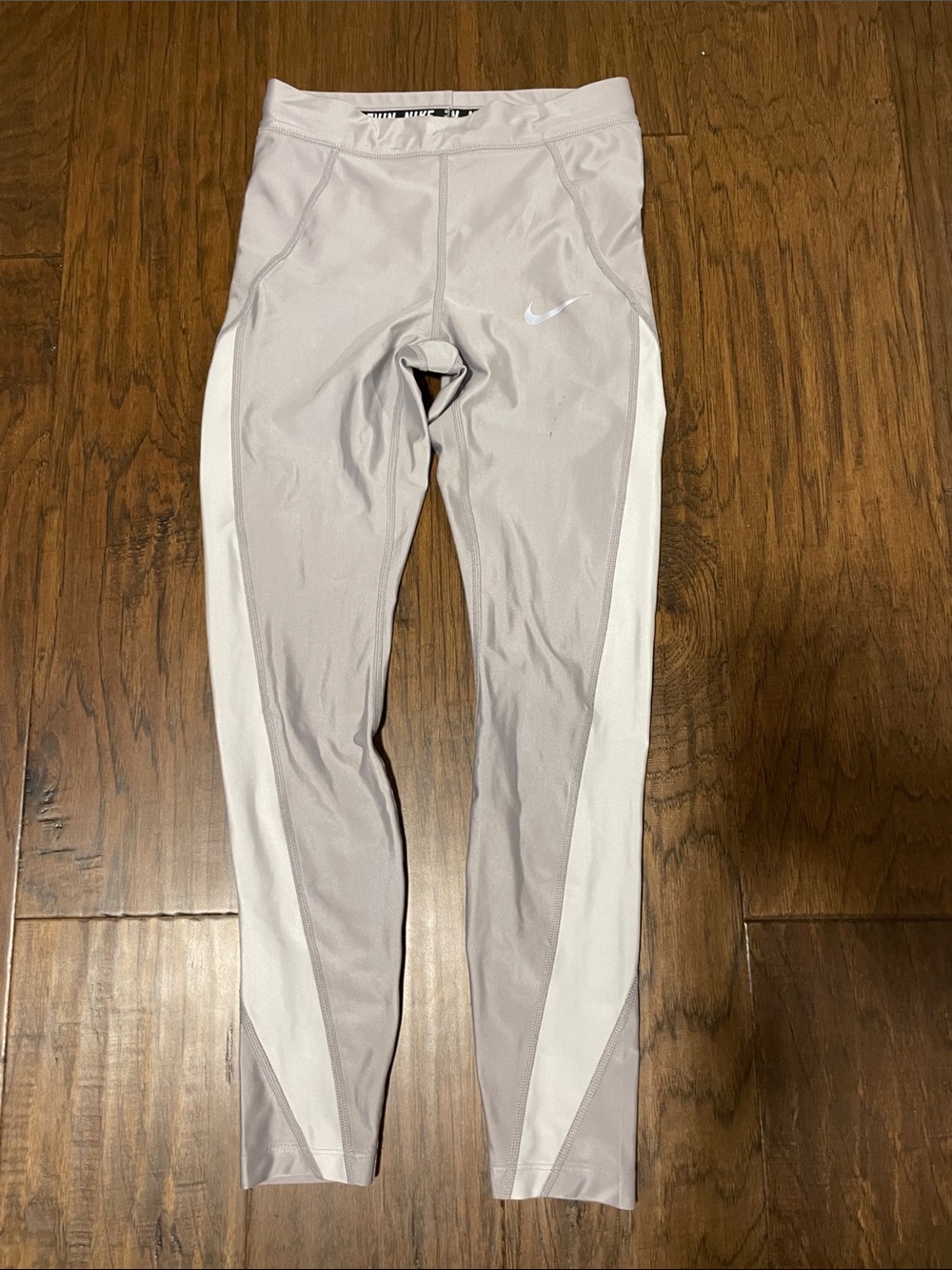 Nike Girls Light Gray Leggings with White Side Panels